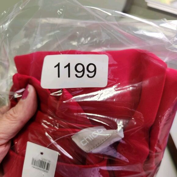 Chicos Womens Bell Sleeve Blouse Size M Scoop Neck Red Ruffle Career NWT - Picture 11 of 12